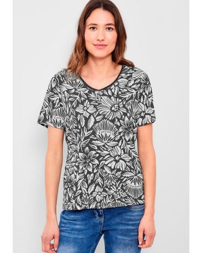 Cecil T-Shirt mit sommerlichem Alloverdruck - Grau