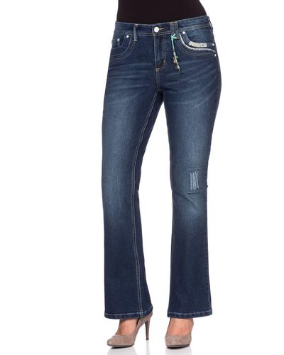 Sheego Bootcut-Jeans Große Größen mit Pailletten am Bund - Blau