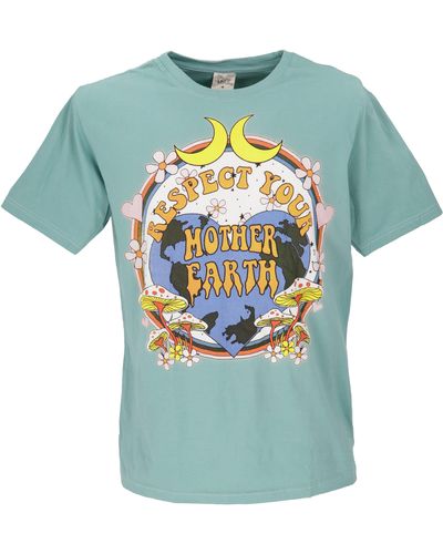 Guru-Shop -, Tree save earth T-Shirt - Mother.. Retro - Blau