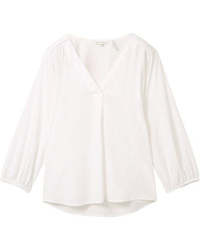 Tom Tailor Blusenshirt v-neck blouse, White - Weiß