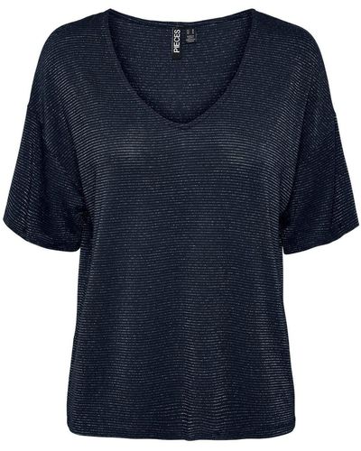 Pieces - lässiges cooles kurzarm - T-Shirt mit Glitzer Effekt - PCBILLO - Blau