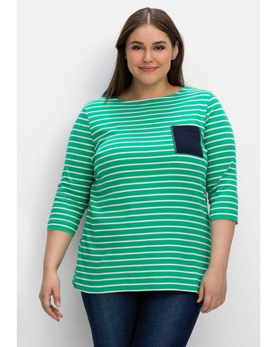 Sheego 3/4-Arm-Shirt Große Größen mit kontrastfarbener Brusttasche - Grün
