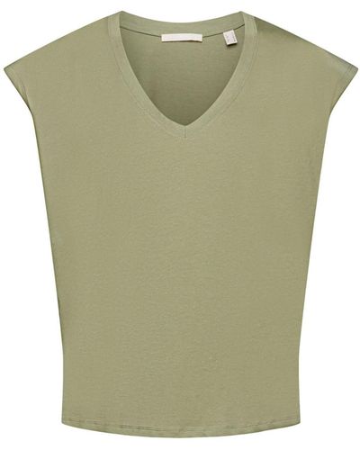 Edc By Esprit T-Shirt Ärmelloses Baumwolltop mit V-Ausschnitt (1-tlg) - Grün