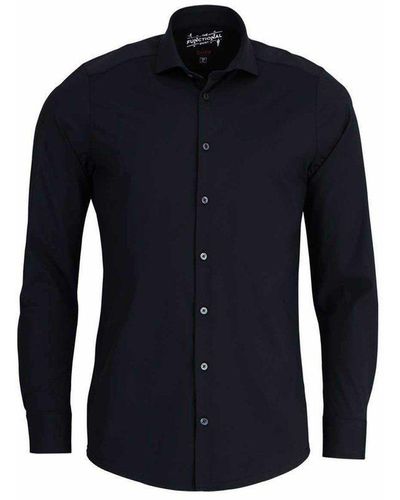 Hatico Langarmhemd schwarz slim fit (1-tlg) - Blau