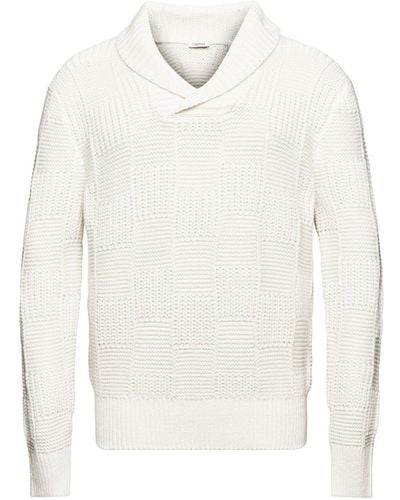 Esprit V-Ausschnitt- Grobstrick-Pullover mit Schalkragen - Weiß