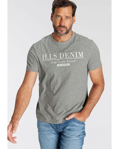 H.i.s. T-Shirt mit Logo-Print vorne - Grau