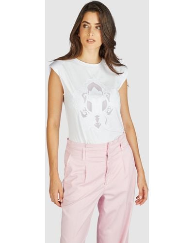 MARC AUREL T-Shirt mit Schulterbetonung und Logostickerei - Pink