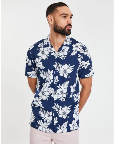Threadbare Hawaiihemd THB Shirt S/Slv Hibiscus - Blau