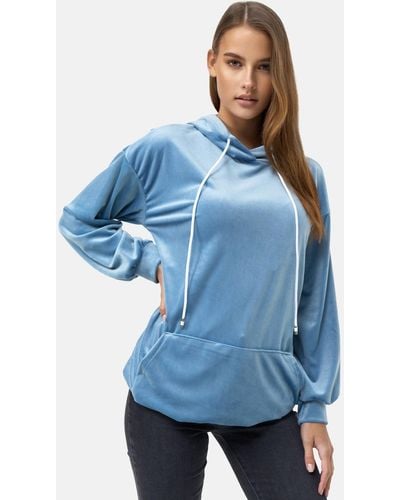enflame Langer Kapuzen Pullover Oversized Hoodie Kleid Velours Sweatshirt (1-tlg) 3873 in Hellblau