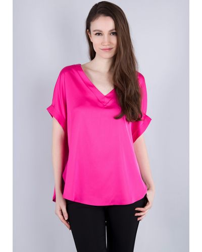 Imperial Blusenshirt Lässiges Satiniertes Shirt mit abgerundetem Saum - Pink