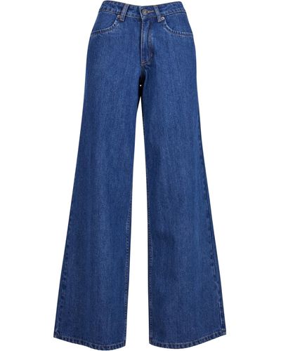 Urban Classics Bequeme Jeans Ladies Mid Waist Wide Denim - Blau