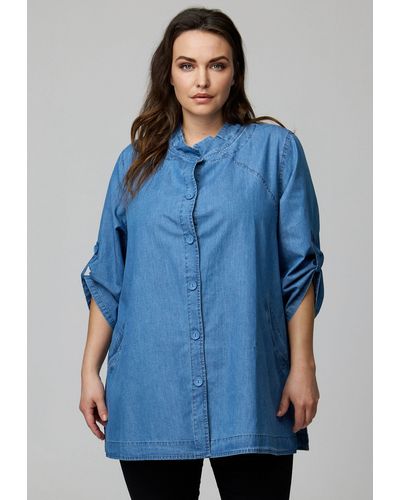 Kekoo Kurzarmbluse Bluse A-Linie in Denim Look aus 100% Baumwolle - Blau