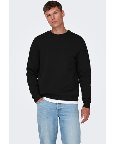 Only & Sons Basic Sweatshirt Langarm Pullover ohne Kapuze ONSCERES 5428 in Schwarz