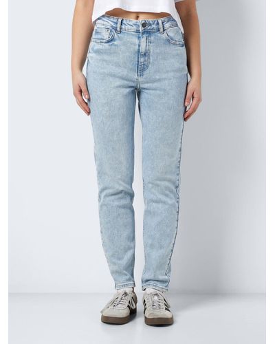 Noisy May High-waist- Cropped Jeans Denim Hose Bleached Acid Washed Pants NMMONI 6903 in Hellblau