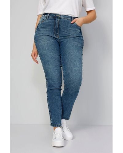 MIAMODA Jeans Slim Fit bestickter Seitenstreifen 5-Pocket - Blau