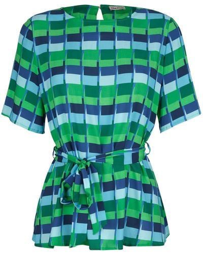 Alba Moda Schlupfbluse Bluse mit Bindegürtel - Grün