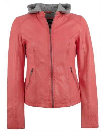 Jilani Delea Echtleder Lederjacke Lammnappa Kapuze lachs - Pink