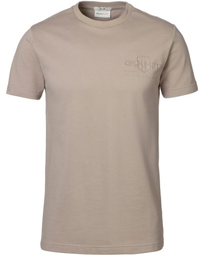 GANT T- Slim Fit Tonal Shield Pique Shirt mit in Ton Logo - Grau