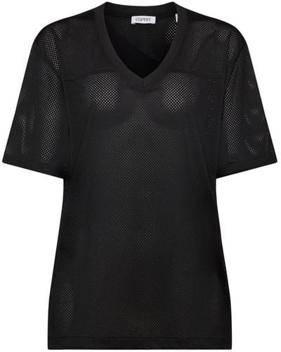 Esprit Sports T-Shirt mit V-Ausschnitt und Lochmuster (1-tlg) - Schwarz