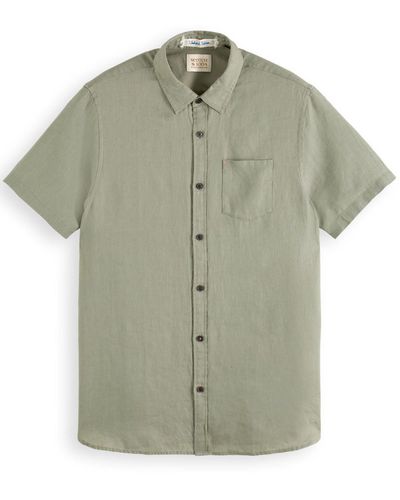 Scotch & Soda Kurzarmhemd Hemd Kurzärmliges Leinenshirt mit Knopfleiste und (1-tlg) - Grün