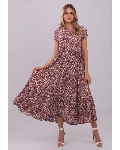 YC Fashion & Style Sommerkleid Sommerliches Viskosekleid mit floralem Muster Alloverdruck - Braun