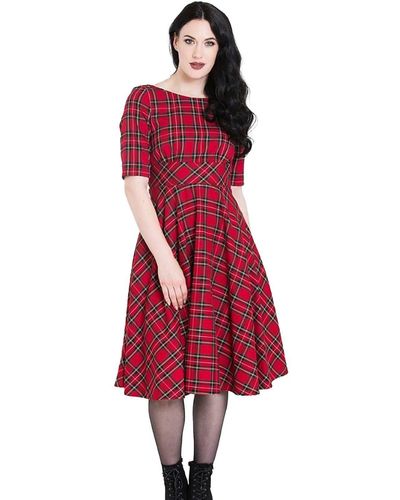 Hell Bunny A-Linien-Kleid Irvine 50s Dress Vintage Retro Tartan Muster Kariert - Rot