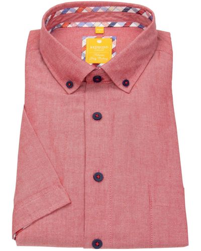 Redmond Kurzarmhemd leicht tailliert Button-Down-Kragen Kontrastknöpfe - Pink
