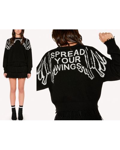RED Valentino Strickpullover RED Oversize Cropped Distressed Wings Jumper Pullover Pulli - Schwarz