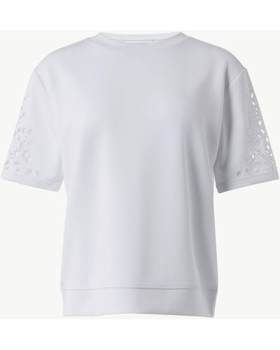 comma casual identity Kurzarmshirt Scuba-Sweatshirt mit kurzen Ärmeln Lochstickerei, Stickerei - Weiß