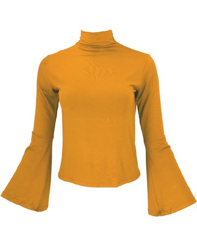 Guru-Shop Longsleeve Schmales Langarmshirt mit Trompetenärmeln und.. alternative Bekleidung - Orange