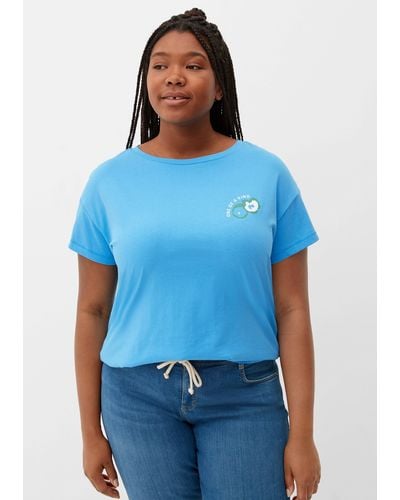 TRIANGL Kurzarmshirt T-Shirt mit gummiertem Print - Blau