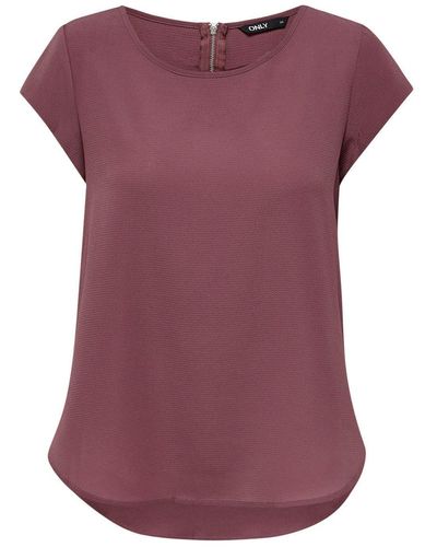 ONLY Blusenshirt Einfarbige Kurzarm Bluse T-Shirt Oberteil ONLVIC (1-tlg) 4043 in Rot-2 - Lila