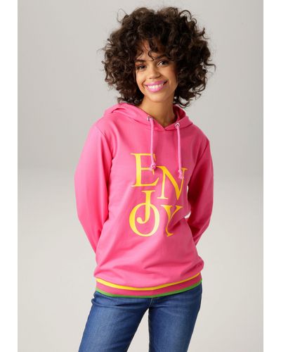 Aniston CASUAL Sweatshirt mit "ENJOY"-Schriftzug - Pink