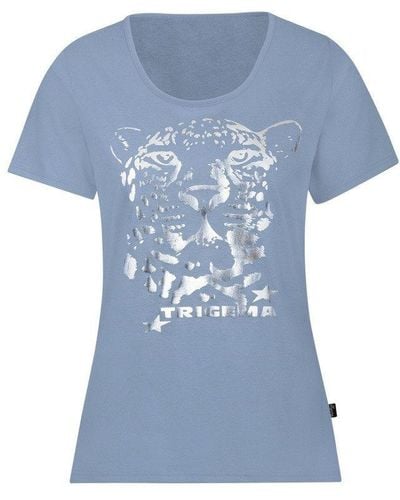 Trigema T-Shirt mit schimmerndem Leo-Print (1-tlg) - Blau