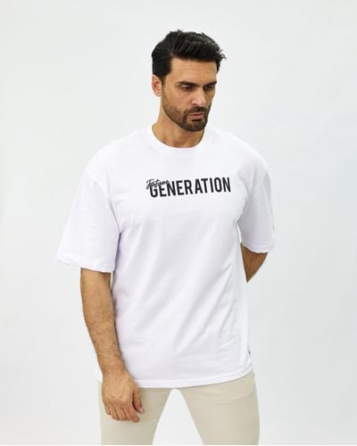 DENIM HOUSE Oversized T-Shirt mit extravagentem Druck Loose Fit Weiß L