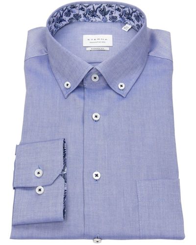 Eterna Langarmhemd Modern Fit leicht tailliert bügelfrei Button-Down-Kragen - Blau