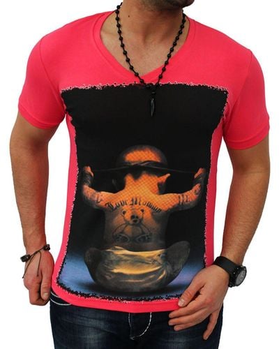 Violento T-Shirt Modelle V-Kragen mit Babymotiv - Rot