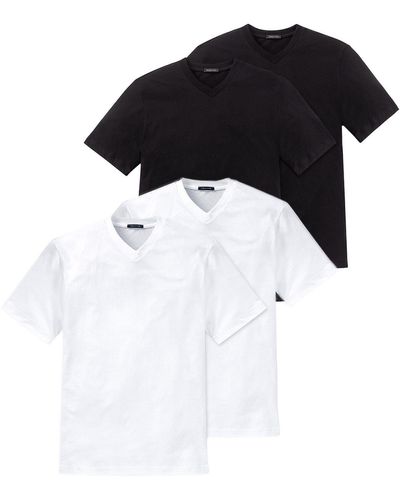 Schiesser T- American Shirt (4-tlg) unterziehshirt unterhemd kurzarm - Schwarz