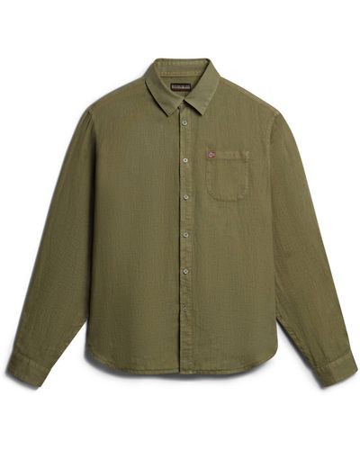 Napapijri Langarmhemd Hemd aus Leinen (1-tlg) - Grün