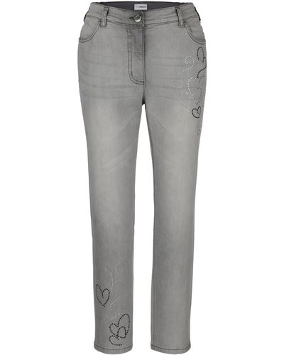 MIAMODA Röhrenjeans 7/8-Jeans Slim Fit Glitzerherzchen 4-Pocket - Grau