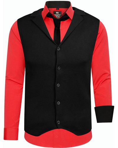 Rusty Neal Langarmhemd bestehend aus Hemd, Weste und Krawatte - Rot
