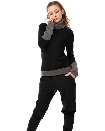 3Elfen Rollkragenpullover Winter Sweatshirt schwarz mit Fleece Rollkragen Grau