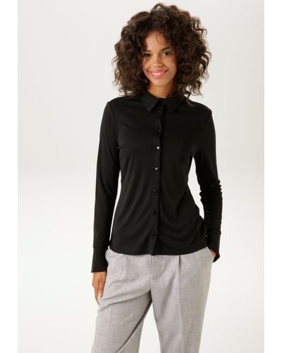 Aniston CASUAL Hemdbluse, in strukturierter Jersey-Crepé-Qualität in Schwarz  | Lyst DE