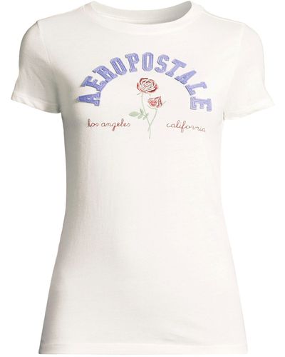 Aéropostale T-Shirt (1-tlg) Stickerei - Weiß