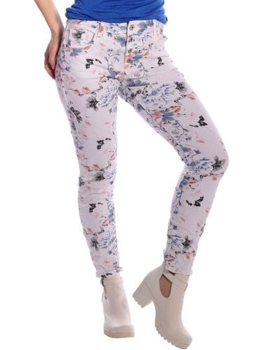 Charis Moda Bootcut-Jeans "Ludmila" 5 Pocket Flower Design - Mehrfarbig