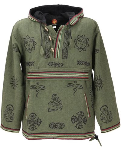 Guru-Shop Sweater Goa Kapuzenshirt, Baja Hoodie - Grün