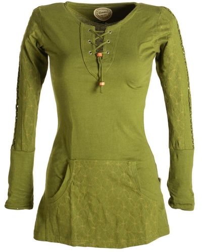 Vishes Sweater Bedrucktes Longshirt Baumwolle mit Kängurutasche Ethno, Hippie, Boho, Goa Style - Grün