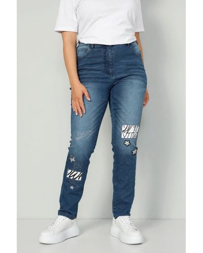 MIAMODA Regular-- Jeans Slim Fit Patches 5-Pocket - Blau