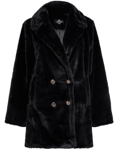 Threadbare Wollmantel THB Furry Fur Coat - Schwarz