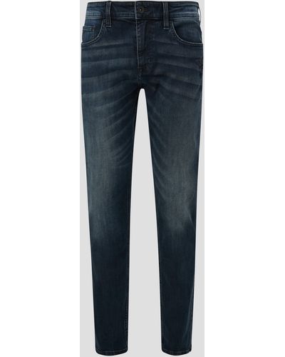 QS Stoffhose Jeans Rick / Fit / Mid Rise / Slim Leg Waschung, Label-Patch, Destroyes - Blau